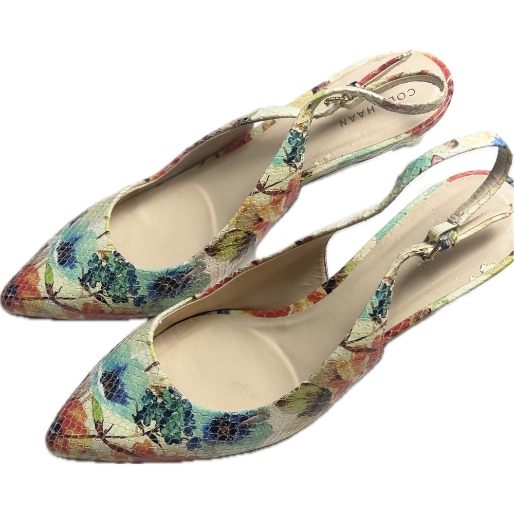 Cole Haan Grand.OS Floral Snakeskin Slingback Pumps Multi Color Heels 9.5B